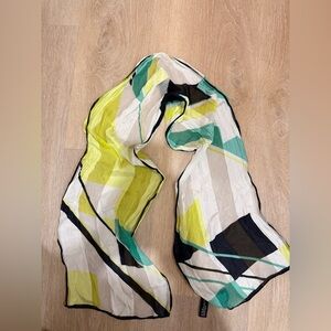 100% silk Jones New York Abstract Scarf - Yellow, Green, Black, White